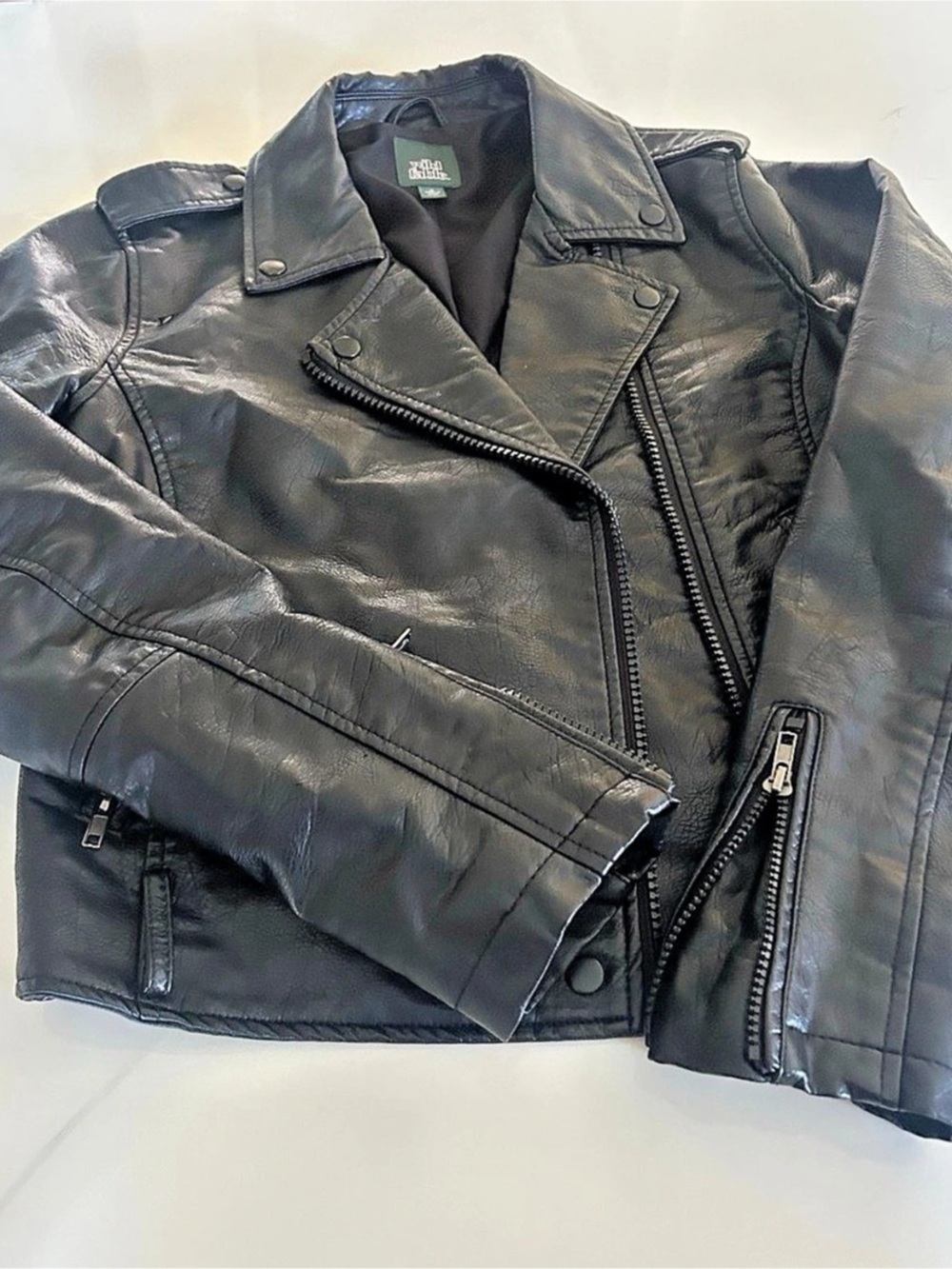 Wild Fable Women's Faux Leather Oversized Moto Jacket in Black